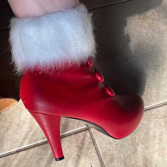 ⚡Women's Red Fur Lined Christmas Ankle Boots Fashion Round Toe High Heel